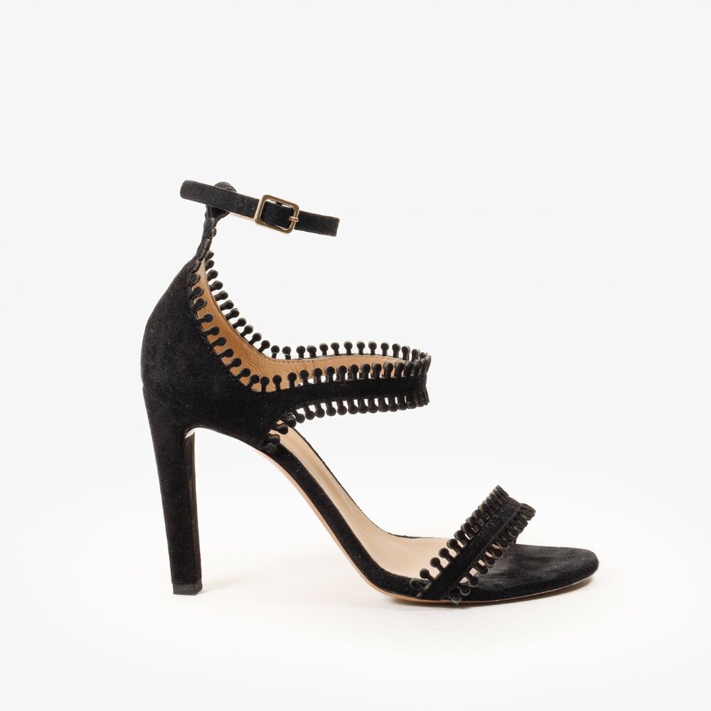 Chloe Black Suede Scalloped Heeled Sandals